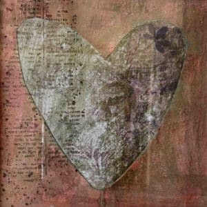 Tableau représentant un coeur dans les tons rose et doré