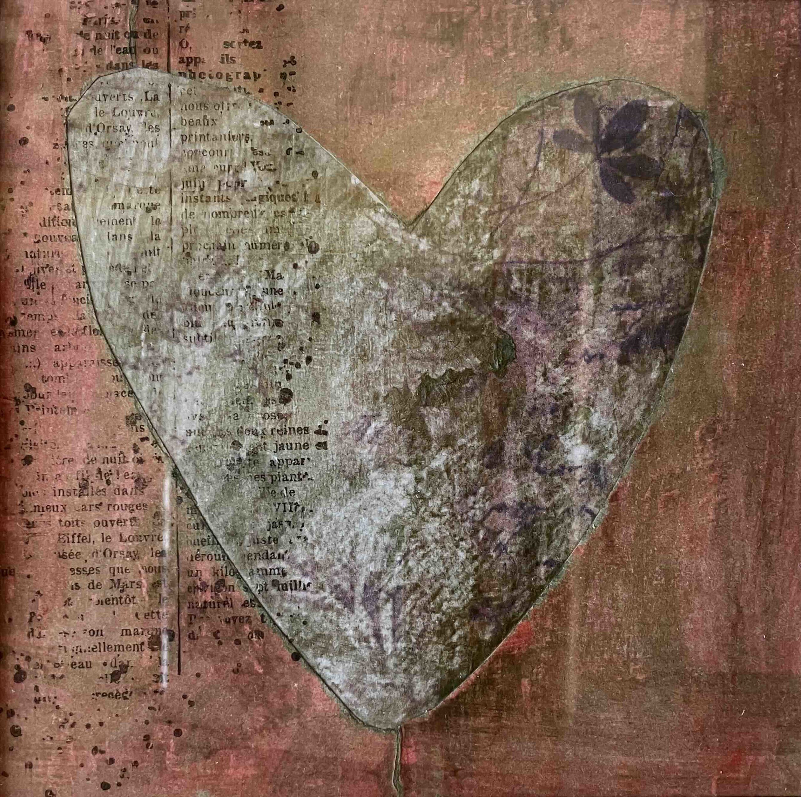 Tableau représentant un coeur dans les tons rose et doré